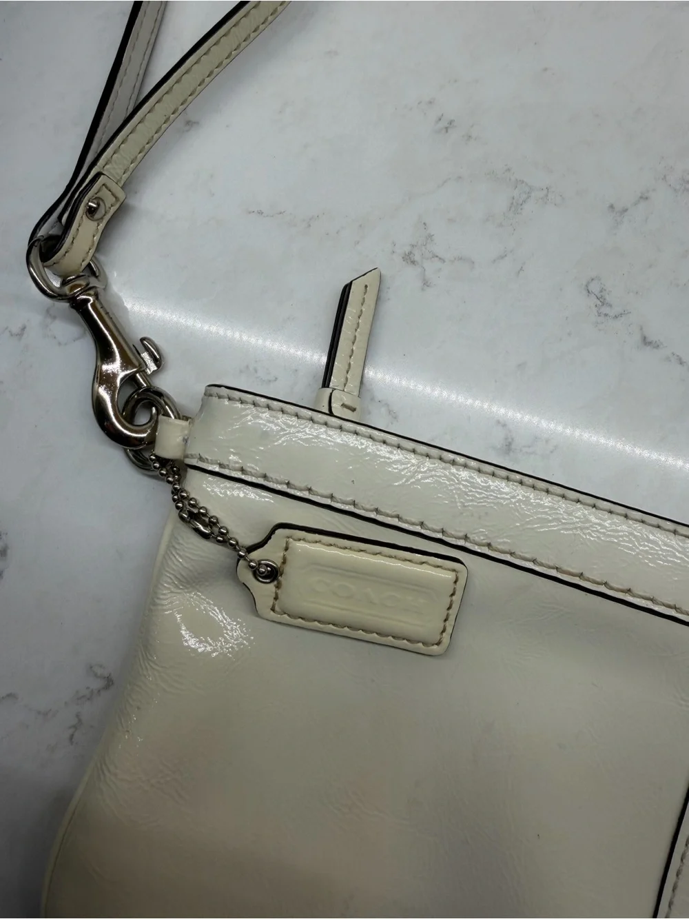 Coach Cream Patent Leather Wristlet Clutch